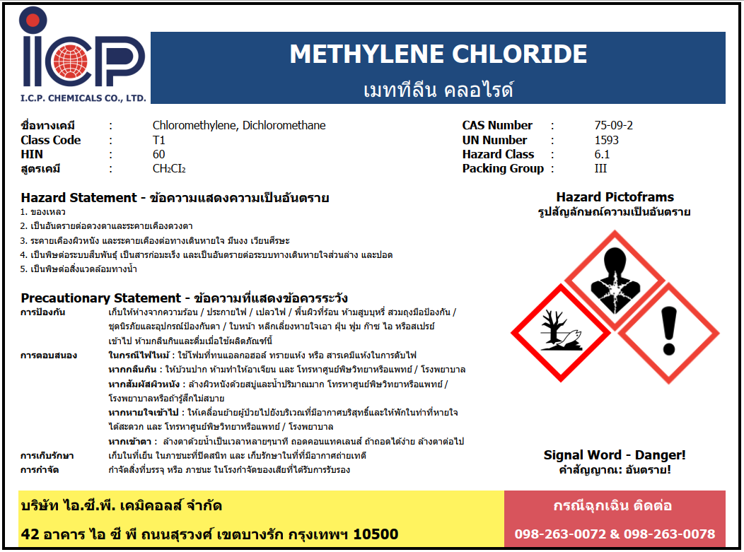 Methylene Chloride (MC) » Products » I.C.P. Chemicals Co.,Ltd